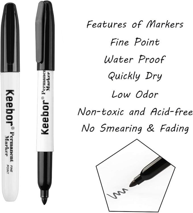 Permanent Markers Bulk, 60 Pack Black Permanent Markers, Quick Drying & Fade Resistant, Fine Point Marker Set for Wood, Plastic, Paper, Metal