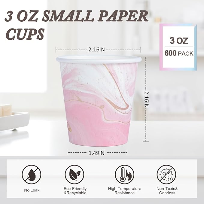 600 Pack 3 oz Paper Cups, Colorful Bathroom Cups Disposable Paper Cups, Small Mouthwash Cups Mini Cup for Bathroom, Party, Picnic, BBQ, Travel and Envent