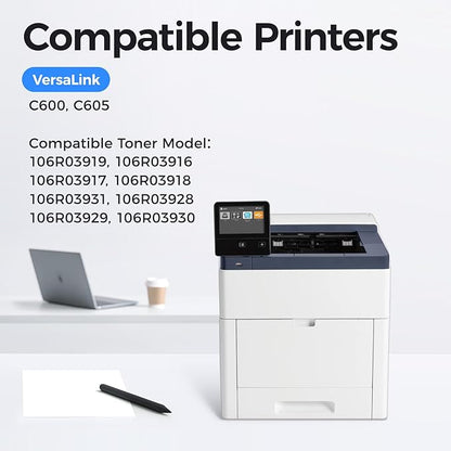 C600 C605 Toner Cartridges 4-Pack Compatible Replacement for VersaLink C600 C605 Color Multifunction Printer Copier Scanner 106R03919 106R03916 106R03917 106R03918 High-Yield Black Cyan Yellow Magenta