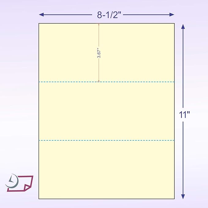 NextDayLabels - Pack of 500 Sheets, 8-1/2 x 11" Letter Size Perforated Paper (Canary, Perf @ 3-2/3" and 7-1/3")