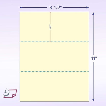 NextDayLabels - Pack of 500 Sheets, 8-1/2 x 11" Letter Size Perforated Paper (Canary, Perf @ 3-2/3" and 7-1/3")