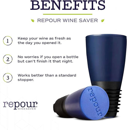 Repour Wine Saver and Stopper - Removes Oxygen, Preserving and Keeping Wine As Fresh As The Day The Bottle Was Opened - 24-Pack - Black