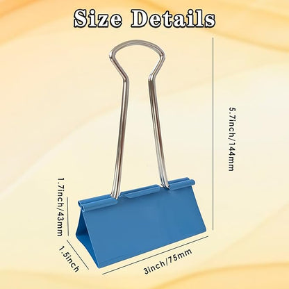 18PCS Jumbo Binder Clips 3 Inch, Blue, Binder Clips Extra Large Heavy Duty for Office Supplies