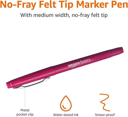 Amazon Basics Felt Tip Marker Pens, Versatile for Writing, Drawing, and Journaling, Assorted Colors, 24-Pack
