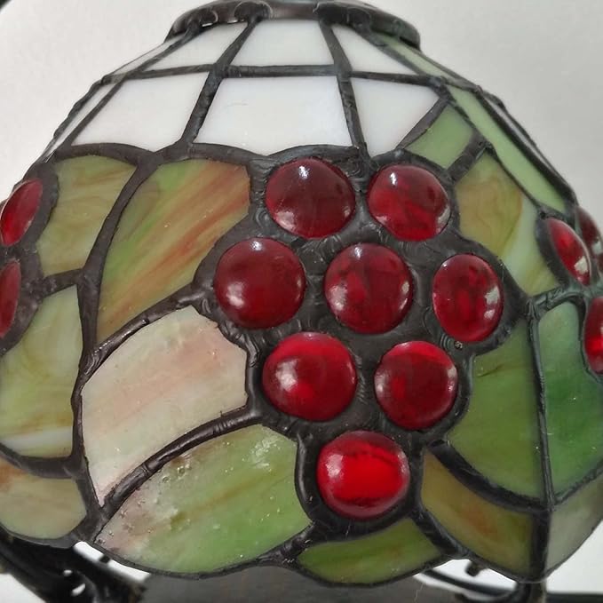 Bieye L10554 Grapes Tiffany Style Stained Glass Mini Table Lamp Night Light for Bedside Living Room, 7-inch Tall