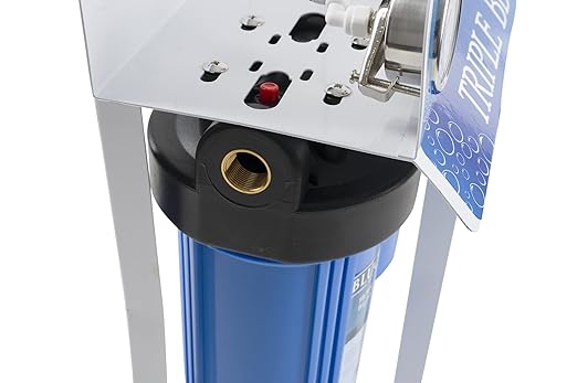 Bluonics Complete Whole House Well Water Filtration System 12 GPM 55W UV Purifier with Triple 4.5"x10" 55W UV, Activated Carbon & Sediment 5, 20 & 40 Micron Pre-Filter + Extra Filters & UV Bulb
