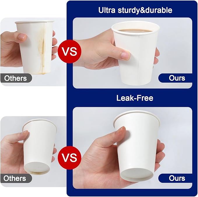 300 Count - 12 oz Paper Coffee Cups, Disposable Coffee Cups 12 oz, Thickened White Paper Cups for Hot or Cold Beverage, Home, Office, Party, Business, Events