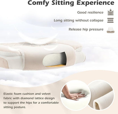 SEATZONE Home Office Desk Chairs with Wheels and Flip-up Armrests,Velvet Fabric Executive Office Chair Comfortable Ergonomic Computer Chairs for Adults and Teens,Beige