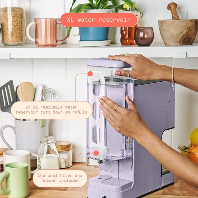 Beautiful Single Serve Coffee Maker with Built-In Burr Grinder, Hot or Iced, Pod-Free, 6 Brew Sizes, 3 Strengths, Touch Display, Reusable Filter, 64oz Reservoir, Slim Design (Lavender)