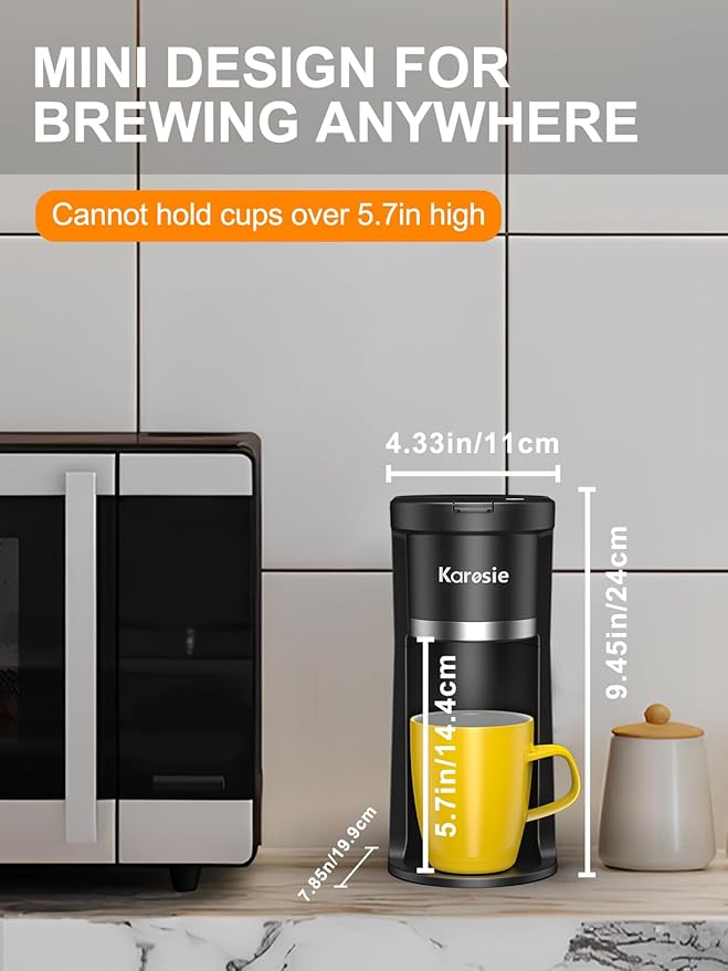 Slim Single Serve Coffee Maker, Fast Brew for K-Cup & Ground Coffee Small One Cup Coffee Maker, 6-12 Oz Brew Sizes, Coffee Machine with Descaling Reminder and Water Window,Black