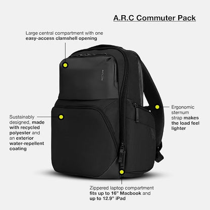 Incase A.R.C. Commuter Backpack 26L – Work and Laptop Bag – Fits up to 16 inch Laptop and MacBook – RFID Pocket, 6 Zippered Compartments, Tablet Sleeve – Everyday and Travel Backpack – Black