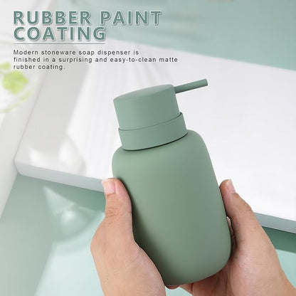 Ceramic Hand Soap Dispenser for Bathroom,16OZ Matte Dish Soap Dispenser for Kitchen Sink,Refillable Liquid Lotion Dispenser with Easy-to-Press Pump Rubber Paint (Green)