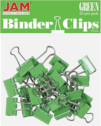 JAM PAPER Colorful Binder Clips - Small - 3/4 Inch (19 mm) - Green Binderclips - 25/Pack