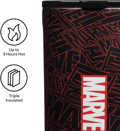 Corkcicle Marvel Coffee Mug - Stainless Steel Insulated Cup With Lid For Tea & Coffee - Durable Travel Mug - Eco-Friendly - BPA Free - Non-Slip Silicone Base - Easy Grip - 16 oz - Marvel Logo