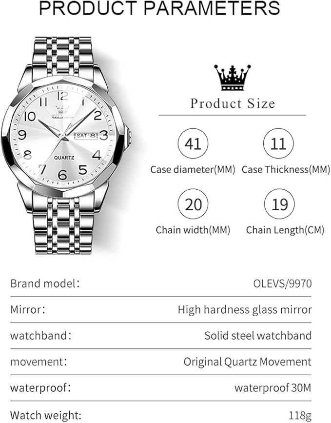 OLEVS Watch for Men Luxury Dress Analog Quartz Stainless Steel Waterproof Luminous Date Diamond Business Two Tone Casual Wrist Watch