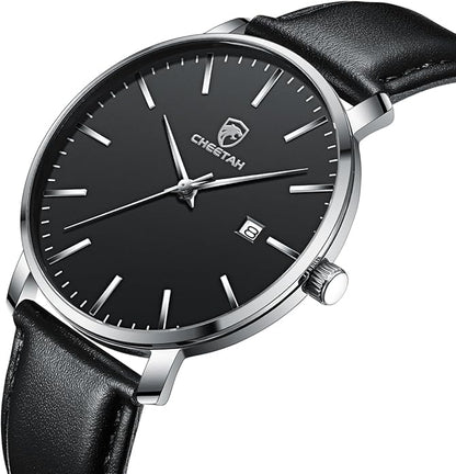CHEETAH Minimalist Waterproof Quartz Watches for Men with Leather Strap, Auto Date