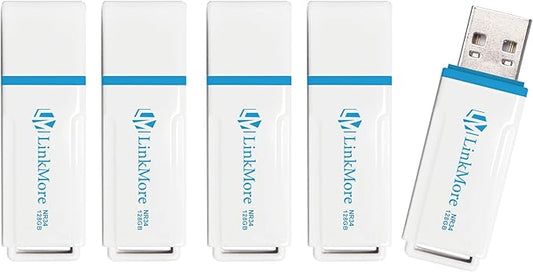 LinkMore 128GB (5 Pack) NR34 128GB USB Flash Drive 5-Pack – USB 3.2 Memory Stick with Keychain Loop, Plastic Capless Thumb Drive up to 120MB/s Read, 60MB/s Write – Plug & Play for PC, Mac, TV, Car
