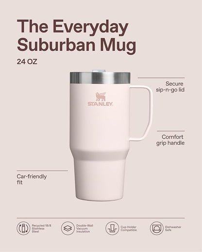 STANLEY The Everyday Suburban Mug | 24 oz | Drink Through Lid | Cup for Coffee, Tea and Drinks | Insulated Stainless Steel Coffee Mug | BPA-Free | Ash