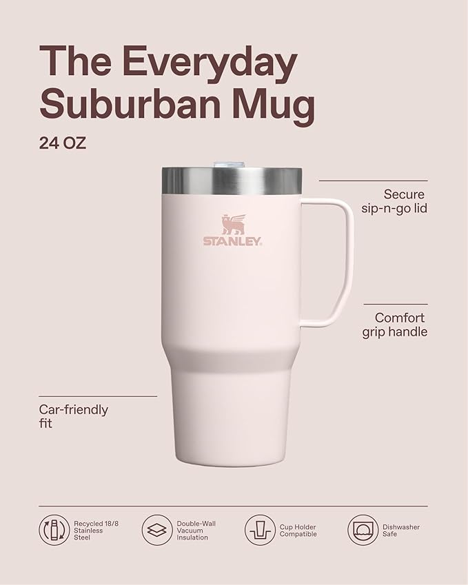 STANLEY The Everyday Suburban Mug | 24 oz | Drink Through Lid | Cup for Coffee, Tea and Drinks | Insulated Stainless Steel Coffee Mug | BPA-Free | Dried Pine