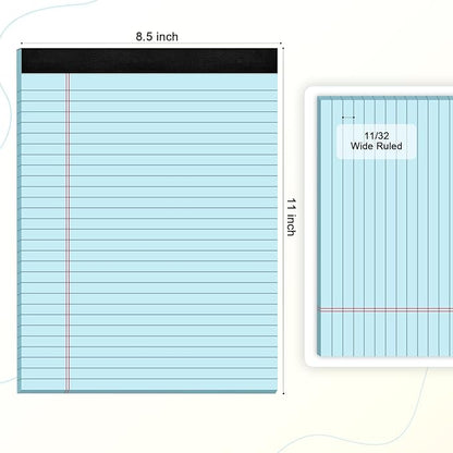 Blue Legal Pad Note Pads 8.5 x 11 inch, Wide Ruled Clear Print Writing Pads 30 Sheets/Pad, 20lb Colored Paper, Perforated Notepad with Sturdy Back (3 Pads Blue)