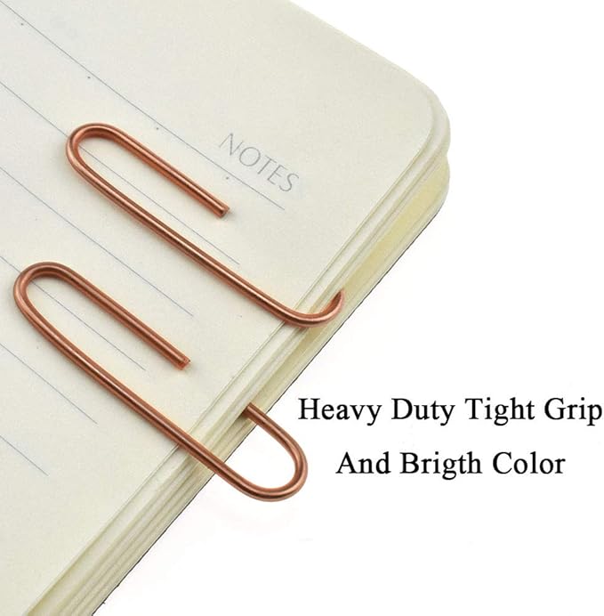 HAHIYO Paper Clips Large 2 inches Length Rose Gold Paperclips Vinyl Coated Prevent Scratching Tearing The Pages Sturdy for Bookmark Organize Home Office School 80 Pack