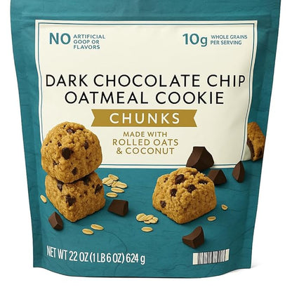 Dark Chocolate Chip Oatmeal Cookie Chunks 22 oz Bag | Made with Rolled Oats & Coconut | Gluten-Free No Artificial Colors or Ingredients | Crispy Bite-Sized Snack Treat with 0g Trans Fat