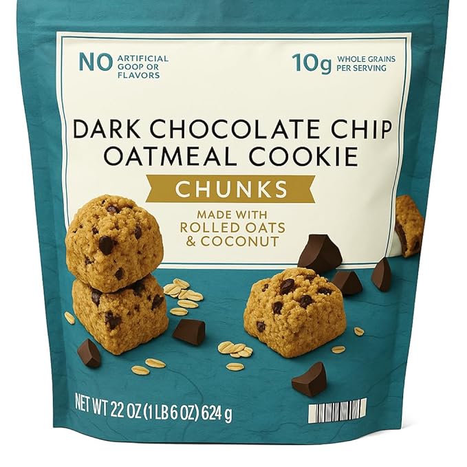 Dark Chocolate Chip Oatmeal Cookie Chunks 22 oz Bag | Made with Rolled Oats & Coconut | Gluten-Free No Artificial Colors or Ingredients | Crispy Bite-Sized Snack Treat with 0g Trans Fat