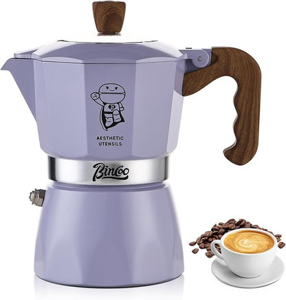 Bincoo Espresso Maker Stovetop - 2 Cup/120ML Small Stove Top Espresso Italian Coffee Maker, Camping Moka Pot- Portable, Ideal for Home and Camping (Purple)