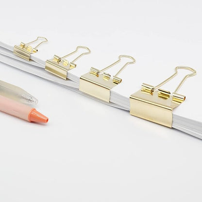 Gold Binder Clip, Paper Binder Clips, Paper Clamps Assorted Sizes, (Large, Medium, Small, X-Small) Paperclips for Office School, 100 Pack (New Version)