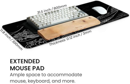 MAY FLOWER Large Gaming Mouse Pad, Full Keyboard Mat, Long Laptop Mousepad, Computer Mouse Mat for Home and Office, Anti-Slip Rubber Base, 31.5 x 11.8 Inches (Black Sea Wave)