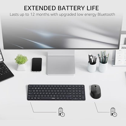 Rapoo 9360M Wireless Keyboard and Mouse Combo, Blade-Series E9310M 99-Key Ultra-Thin Keyboard and M300G Silent Mouse, Support 4 Devices, Quiet, Compact, Battery Powered, for Windows/Mac/Linux/Chrome