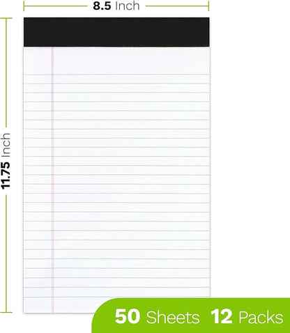 Goefun Legal Pads 8.5 x 11-50 Sheets Notepad, 12 Pack White Lined Notepads 8.5 x 11 Wide Ruled, Perforated Writing Pads Letter Size for Office, School, College