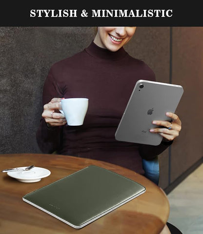 MoKo 9-11 Inch Tablet Sleeve, PU Leather Briefcase Slim Stylish Case Fits New 11-inch iPad Pro M4/Air M2 2024, Air 5/4th 10.9, 10th Gen 10.9, 9/8. Gen 10.2, Tab S8/S9 11, Midnight Green