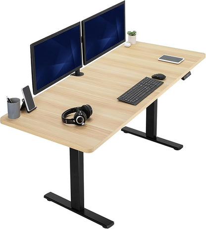 VIVO Electric 71 x 30 in Standing Desk, Memory Height Adjustment, 1B Series, Light Wood Top Black Frame, DESK-KIT-1B7C