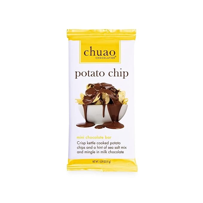 Chuao Chocolatier Potato Chip Milk Chocolate Mini Bars | Gourmet No Preservatives | For Gift Baskets, Christmas, Birthday, Thank You, Care Package | 24 Pack, 0.39 oz Each