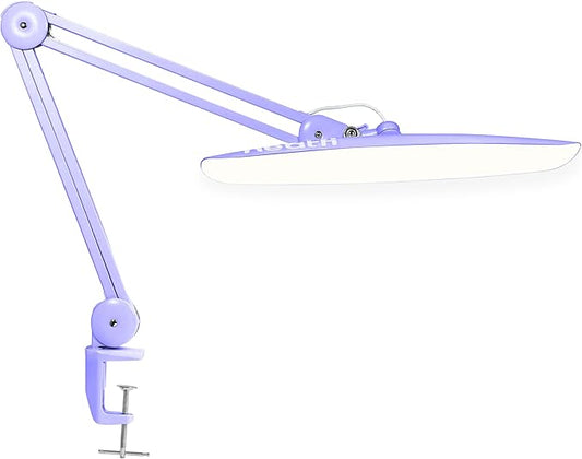 Neatfi XL LED Desk Lamp with Clamp, 2200 Lumens, 20W, 20-Inch Wide Head, Dimmable 4 Brightness Levels, 3 Color Modes 3000K–6000K, Task Light for Home Office, Crafts, Workbench (CCT, Lavender)