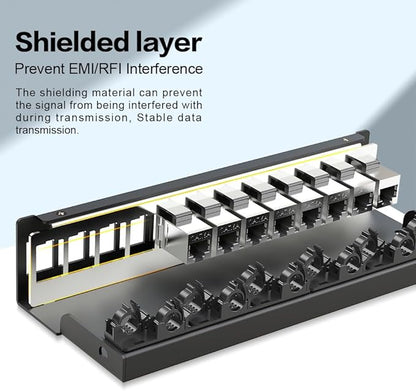 12Port Patch Panel CAT6A Keystone Patch Panel Shielded Network Patch Patch with Smart Cable Management for Home/Office Network (1U 12Port, CAT6A)