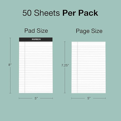 POPRUN Small White Legal Pads 5 x 8 Narrow Ruled, 100GSM Writing Paper Pad, Bulk Lined Notepad Notebooks for Work School, Classroom Office Supplies, 3 Pack