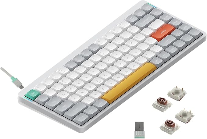 nuphy Air75 V2 Portable 75% Mechanical Keyboard,Wireless Keyboard,Supports Bluetooth/2.4G/USB-C RGB Gaming Keyboard,Compatible with Windows/Mac OS/Linux Systems White-Gateron Brown Switch