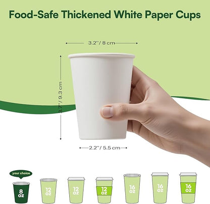 Small Paper Cups 8 oz Coffee Cups Disposable, 200 Pack Leak Proof Hot Cups, 300GSM Thickened White Disposable Cups, Unbleached Small Drink Cups for Everyday Office Coffee Bar Supply Party Essentials