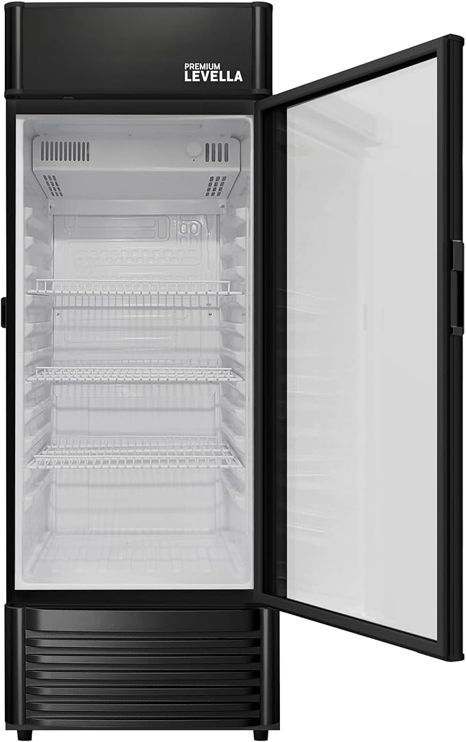 PremiumLevella PRF657DX Glass Door Display Refrigerator 6.5 cu ft Commercial Beverage Cooler Merchandiser With Customizable Lightbox