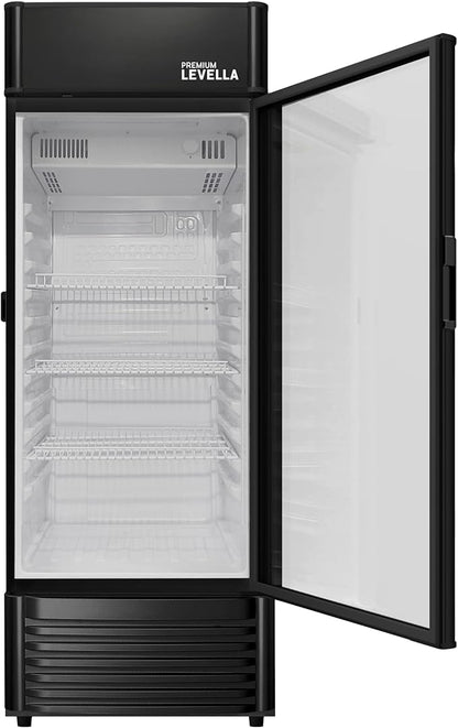 PremiumLevella PRF657DX Glass Door Display Refrigerator 6.5 cu ft Commercial Beverage Cooler Merchandiser With Customizable Lightbox