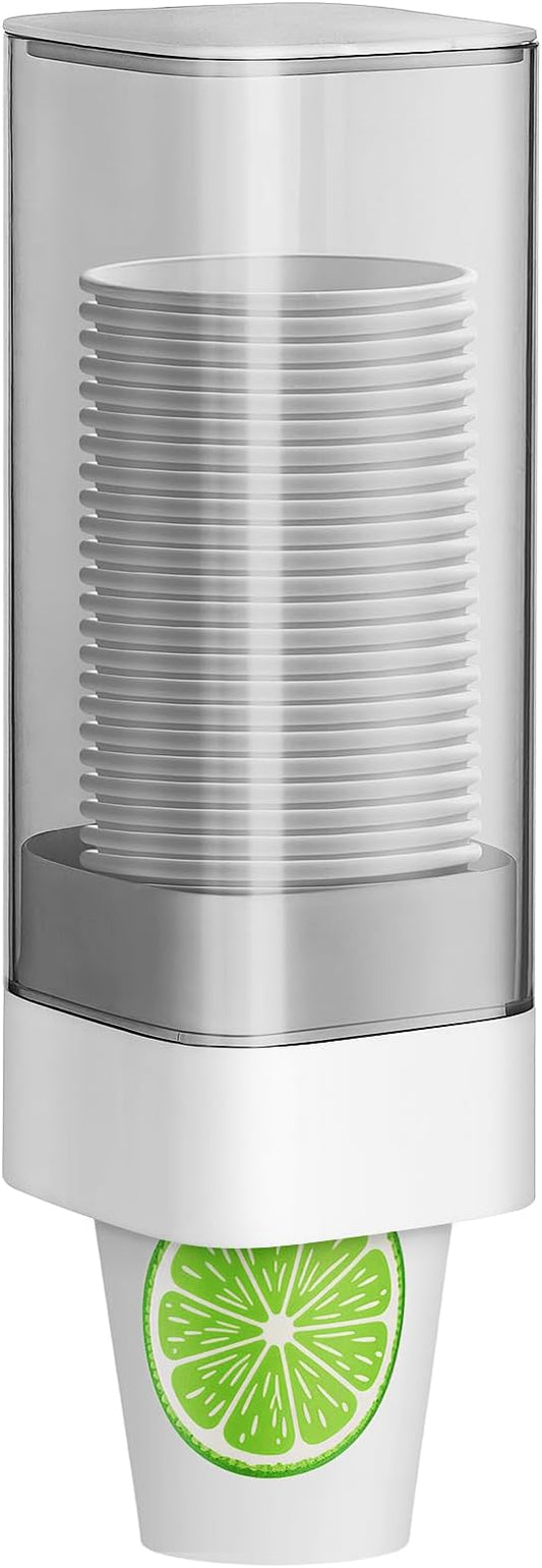 MYITYARD Cup Dispenser, Pull Type Wall Mount Cup Holder for Water Cooler Fit 3oz-5oz Disposable Paper and Plastic Cups, Bathroom Mouthwash Cup Dispenser for Home, Office, Gym, Hospital (White)