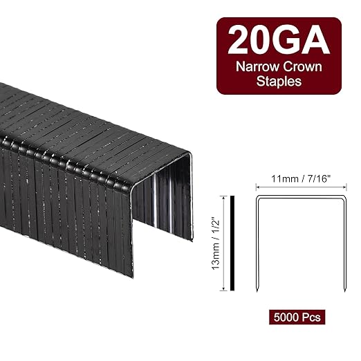 uxcell 20 Gauge Narrow Crown Staples 7/16" x1/2", 5000Pcs Galvanized Steel for Pneumatic, Electric Stapler, Black