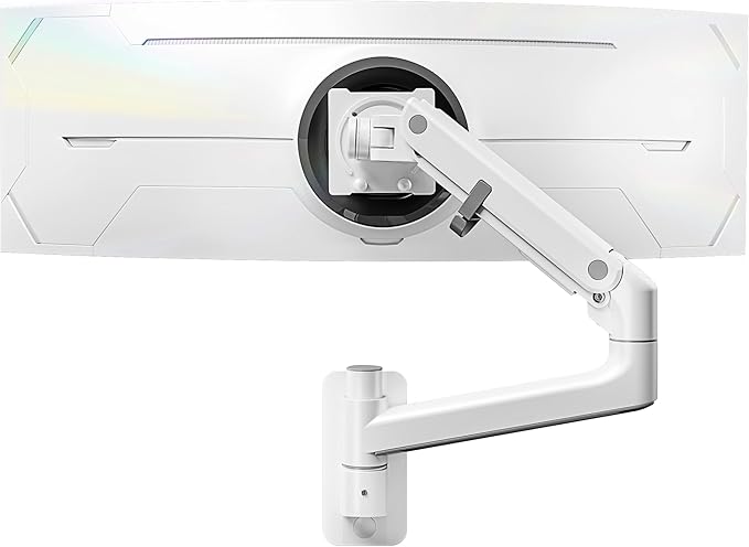 monTEK Monitor Wall Mount for 17-57“ up to 59.4 lbs Ultrawide Screens, Single Heavy-Duty Aluminum Gas Spring Monitor Arm with Full Motion Adjustment, VESA 75x75/100x100 Compatible, White