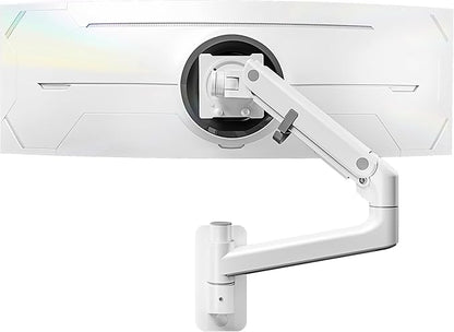 monTEK Monitor Wall Mount for 17-57“ up to 59.4 lbs Ultrawide Screens, Single Heavy-Duty Aluminum Gas Spring Monitor Arm with Full Motion Adjustment, VESA 75x75/100x100 Compatible, White