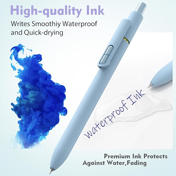8 Pack Blue Ink Gel Pens，Quick-Dry 0.7mm Fine Point Fidget Pens for Smooth Writing, Journaling & Drawing, Aesthetic Morandi Color Pens for Women, School & Office Supplies (Morandi Blue Ink)