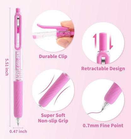 Gel Pens For Coloring, 24 Colors Retractable Colored Pens for Black Paper & White Paper, 0.7mm Fine Point Colorful Pens for Coloring, Writing, Drawing, Journaling, Note Taking, School, Office, Home