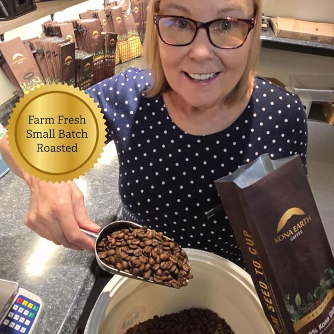 KONA EARTH 100% Kona Premium Coffee, Medium Roast, Whole Bean, (8oz) Farm-Direct Authentic Hawaiian Kona Coffee beans from Hawaii’s Big Island, Micro-Batch-Roasted