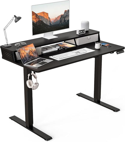 48 x 24 Inch Standing Desk with 2 Drawers, Easily Assembled Height Adjustable Desk, Ergonomic Sit to Stand Electric Desk for Home Office Workstation, Classic Black